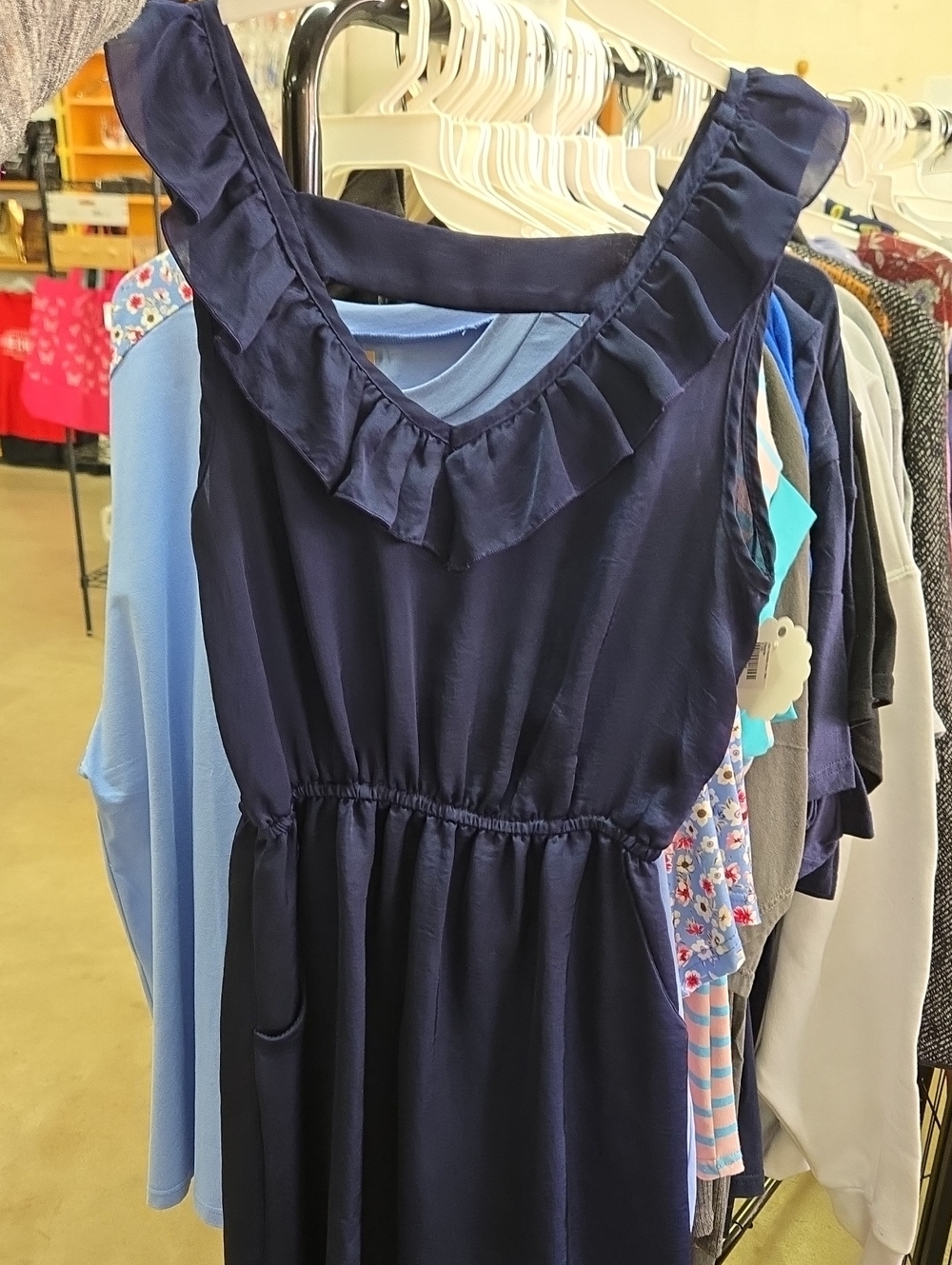 Body Central Navy Blue Ruffle Neck Sleeveless Dress